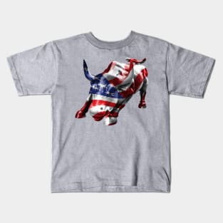 Wall Street Bull with American Flag Overlay Kids T-Shirt